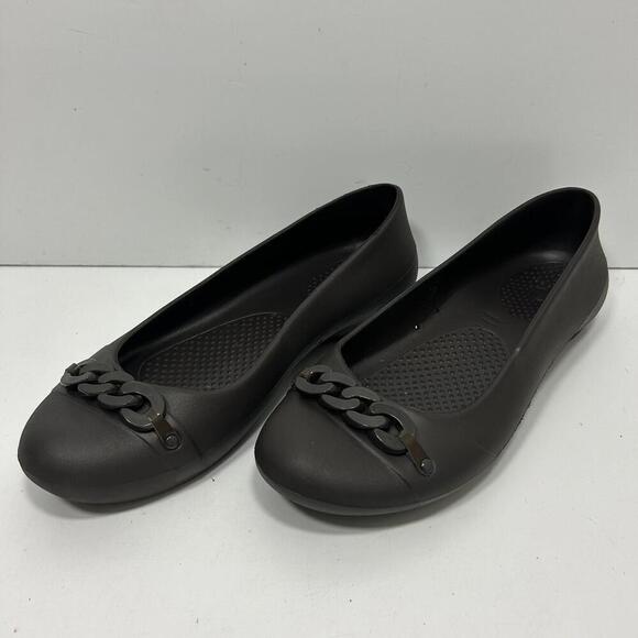 CROCS Shoes - Crocs Gianna Chain Link Women Sz 9 Brown Ballet Flat Slip On Shoes Waterproof